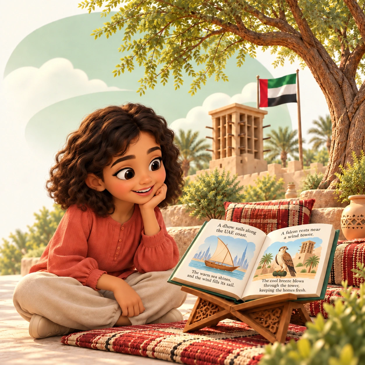 Children reading together in a familiar UAE setting