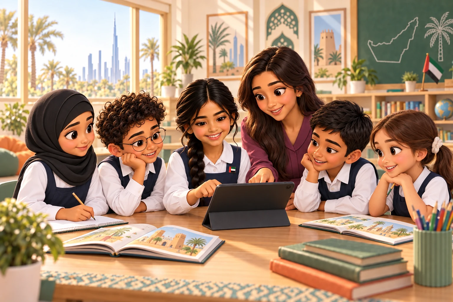 Noor and classmates learn together with Noorlingo in a UAE classroom