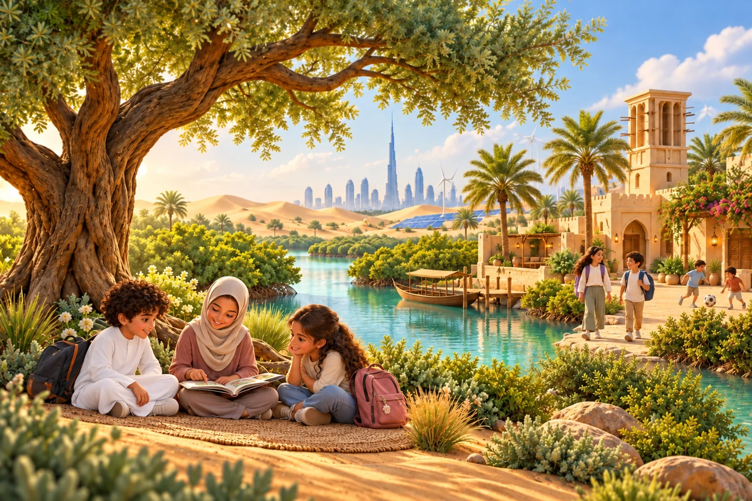 Children reading together in a familiar UAE setting